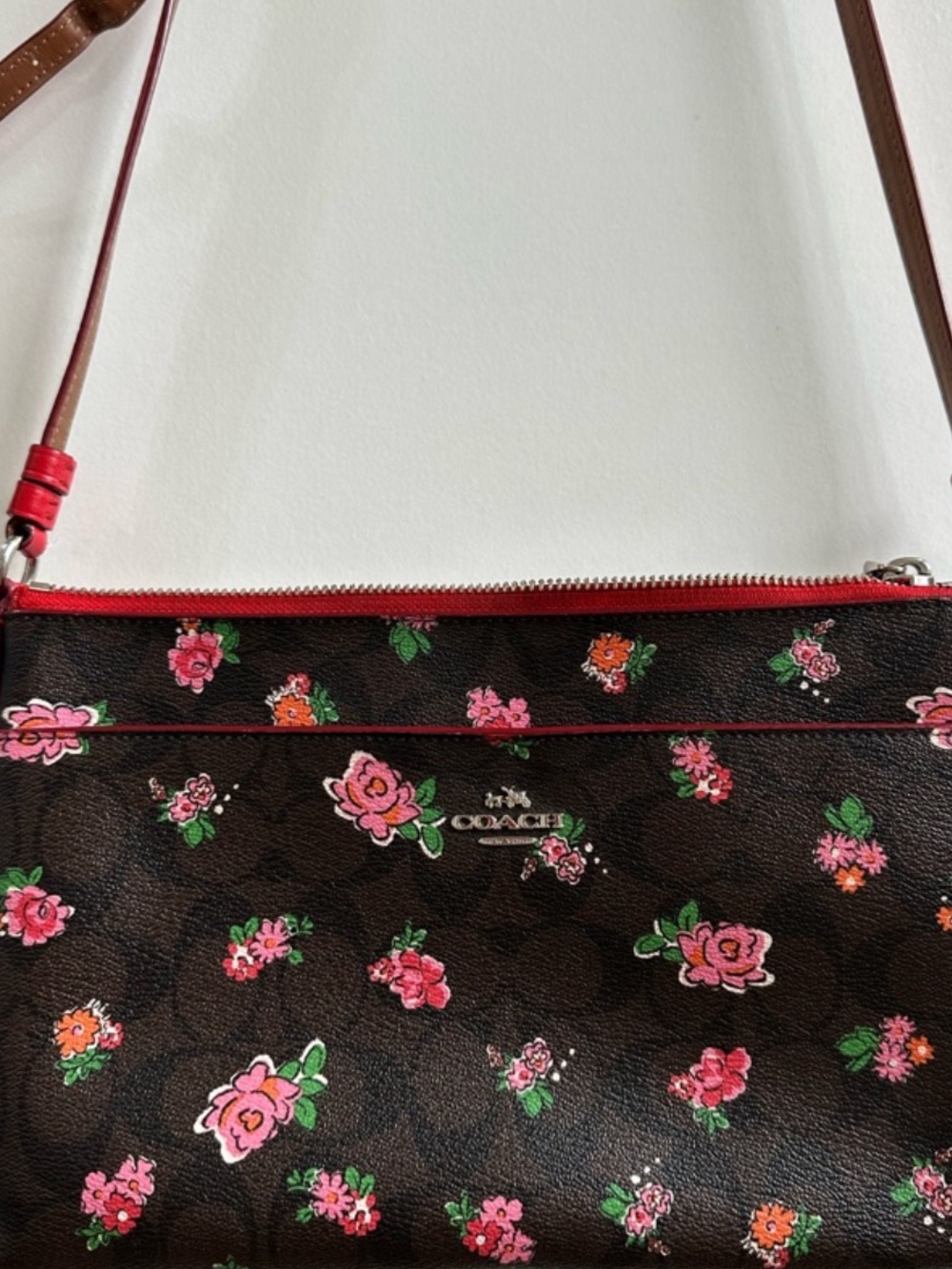 COACH Black Crossbody with Pink & Red Floral Print